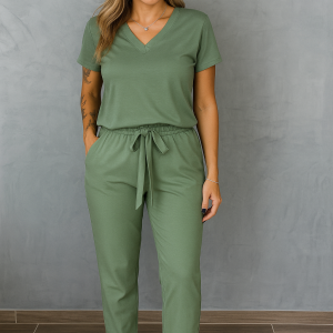 conjunto elastizado, manga corta, cuello v