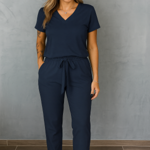 conjunto elastizado, manga corta, cuello v